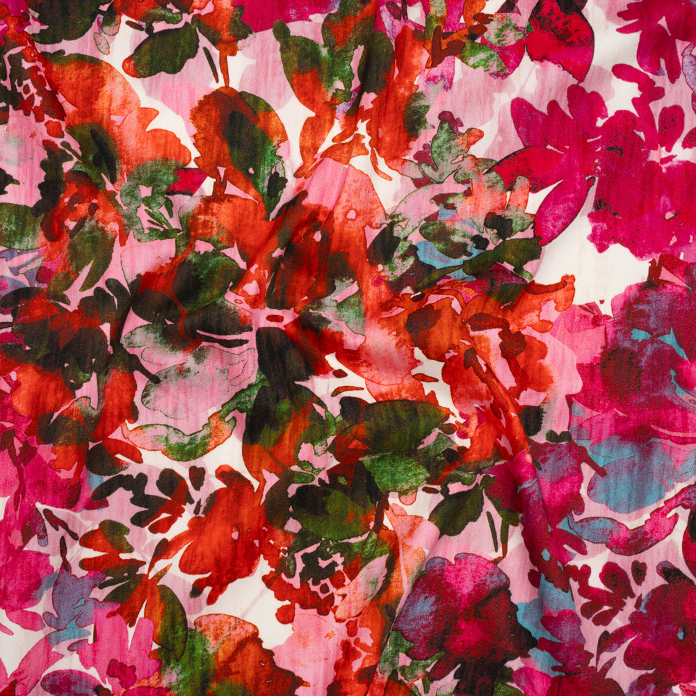 Brushed Cotton Woven - Fuchsia Pink, Red and Light Blue Striated Painted Flowers - Mood Exclusive Painter’s Bouquet Print Brushed Cotton Woven - Fuchsia Pink, Red and Light Blue Striated Painted Flowers - Mood Exclusive Painter’s Bouquet Print