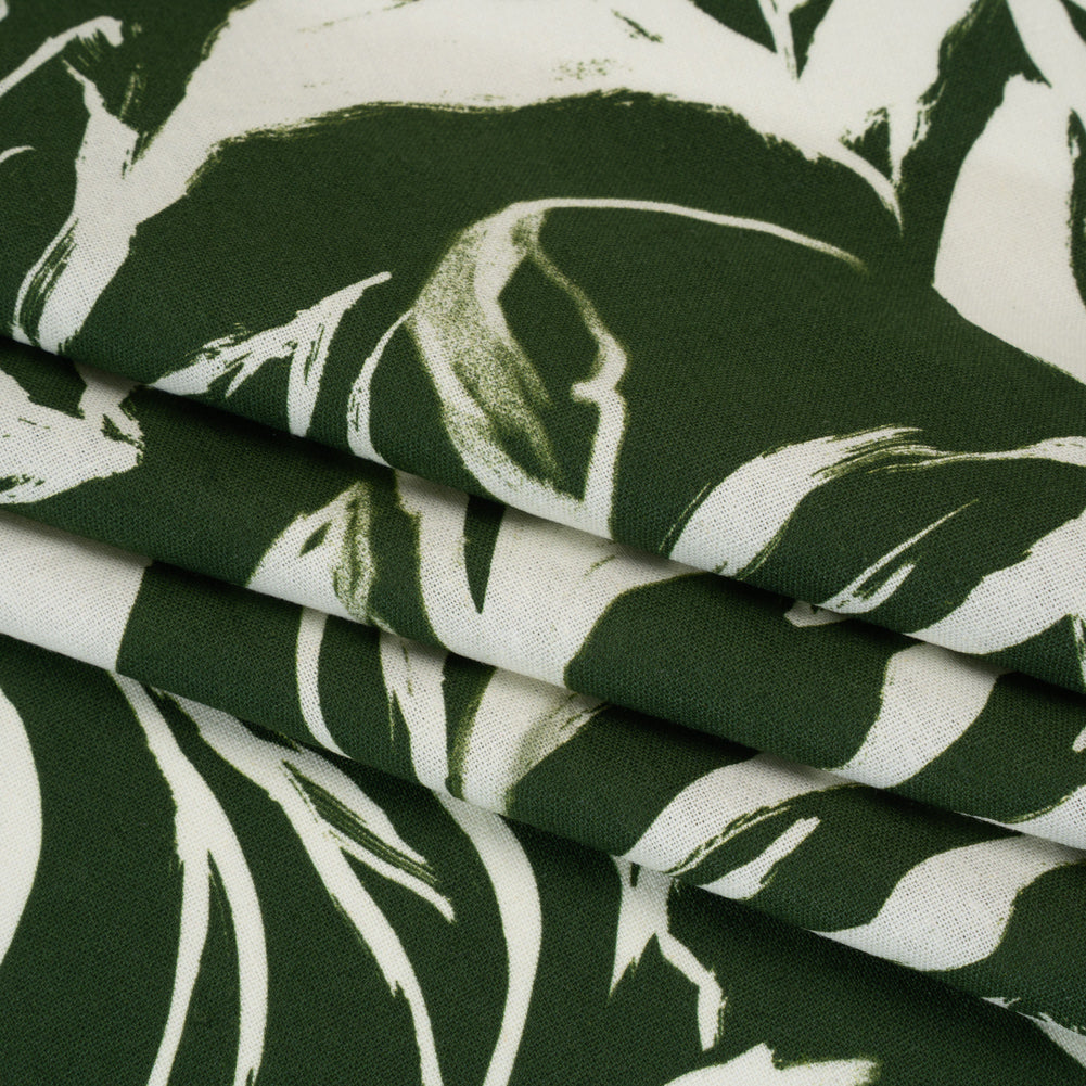 Linen and Rayon Woven - Forest Green and Cream Sketched Flowers - Mood Exclusive Sketchbook Garden Print Linen and Rayon Woven - Forest Green and Cream Sketched Flowers - Mood Exclusive Sketchbook Garden Print