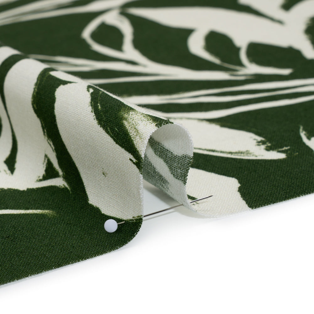 Linen and Rayon Woven - Forest Green and Cream Sketched Flowers - Mood Exclusive Sketchbook Garden Print Linen and Rayon Woven - Forest Green and Cream Sketched Flowers - Mood Exclusive Sketchbook Garden Print