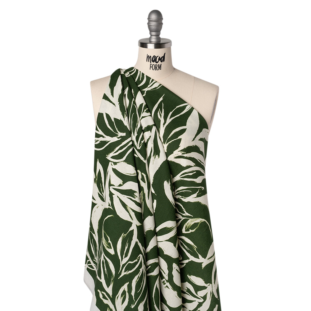 Linen and Rayon Woven - Forest Green and Cream Sketched Flowers - Mood Exclusive Sketchbook Garden Print Linen and Rayon Woven - Forest Green and Cream Sketched Flowers - Mood Exclusive Sketchbook Garden Print