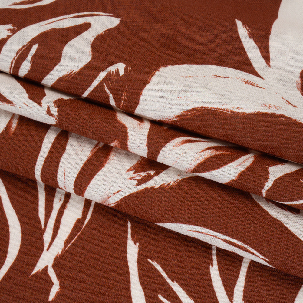 Linen and Rayon Woven - Russet Brown and Cream Sketched Flowers - Mood Exclusive Sketchbook Garden Print Folded Linen and Rayon Woven - Russet Brown and Cream Sketched Flowers - Mood Exclusive Sketchbook Garden Print Folded