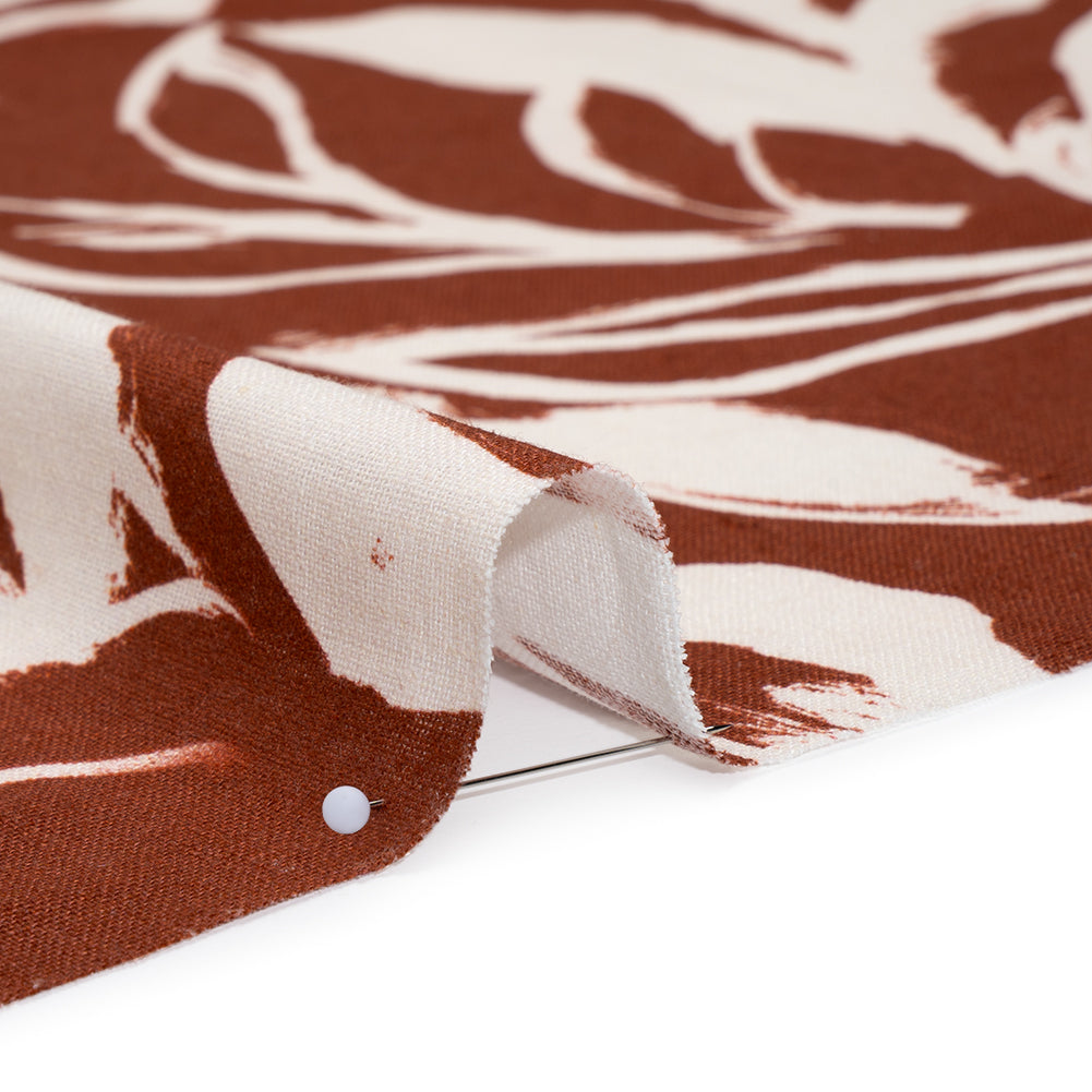 Linen and Rayon Woven - Russet Brown and Cream Sketched Flowers - Mood Exclusive Sketchbook Garden Print Detail Linen and Rayon Woven - Russet Brown and Cream Sketched Flowers - Mood Exclusive Sketchbook Garden Print Detail