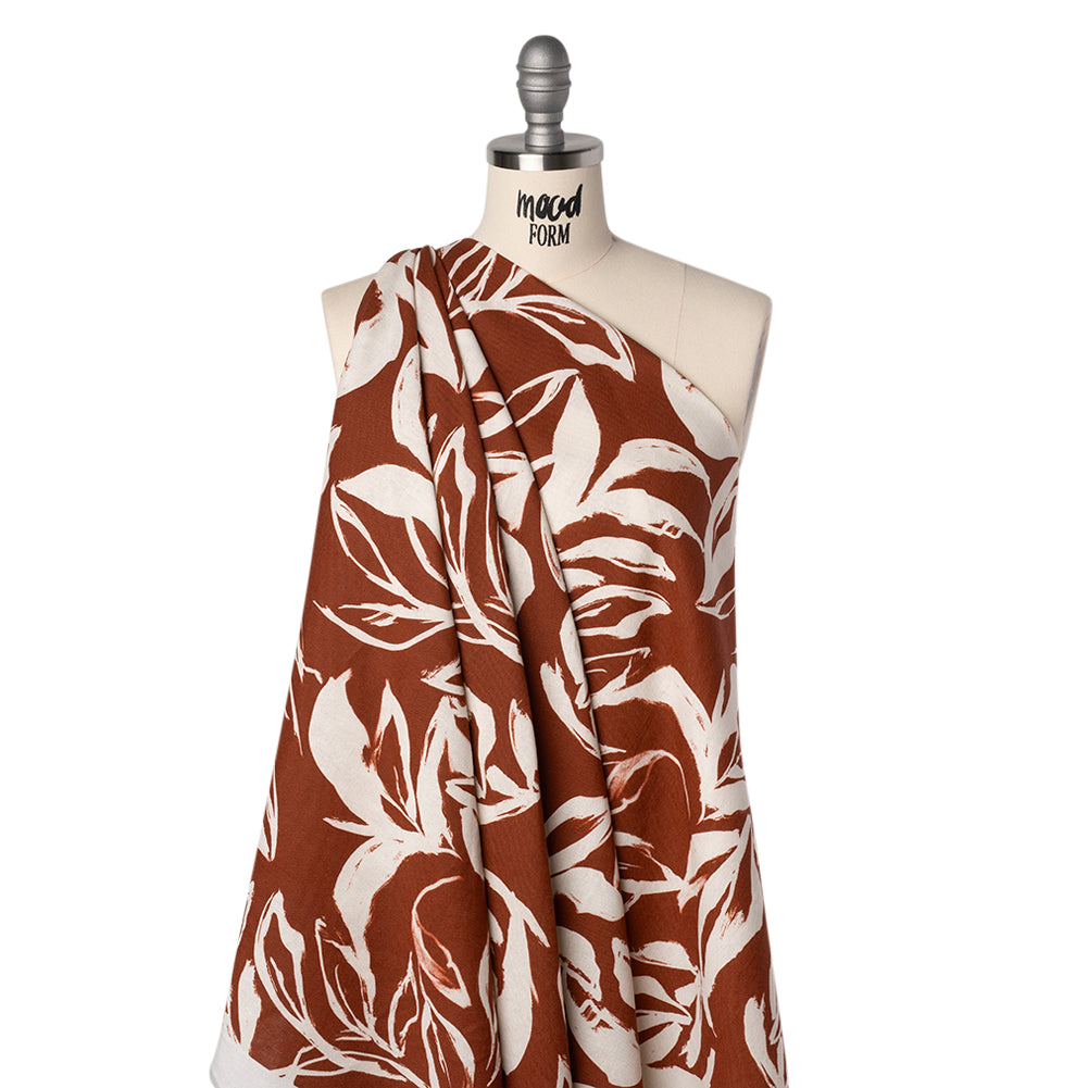 Linen and Rayon Woven - Russet Brown and Cream Sketched Flowers - Mood Exclusive Sketchbook Garden Print Drape Linen and Rayon Woven - Russet Brown and Cream Sketched Flowers - Mood Exclusive Sketchbook Garden Print Drape
