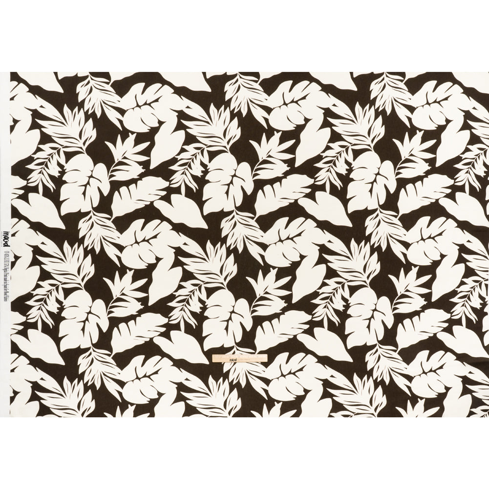 Linen and Rayon Woven - Chocolate Brown and Ivory Leaf Silhouettes - Mood Exclusive Neutral Nature Print Full Linen and Rayon Woven - Chocolate Brown and Ivory Leaf Silhouettes - Mood Exclusive Neutral Nature Print Full