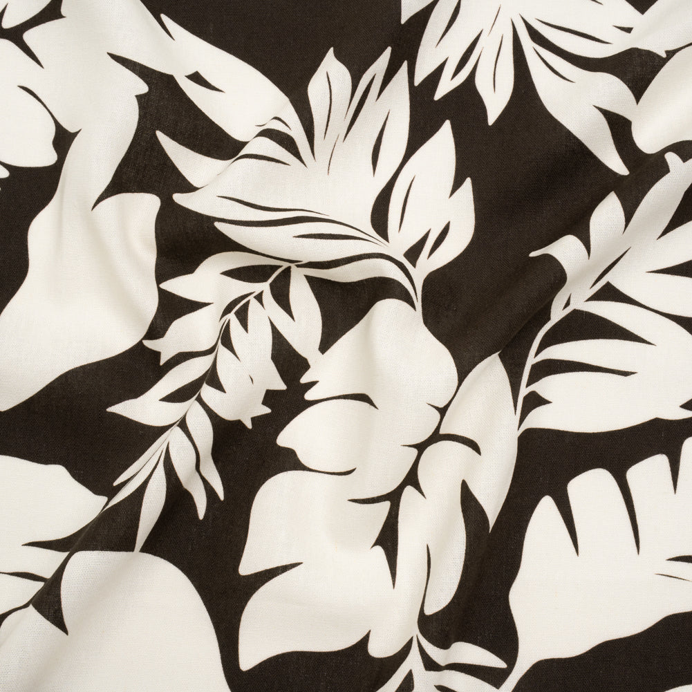 Linen and Rayon Woven - Chocolate Brown and Ivory Leaf Silhouettes - Mood Exclusive Neutral Nature Print Linen and Rayon Woven - Chocolate Brown and Ivory Leaf Silhouettes - Mood Exclusive Neutral Nature Print