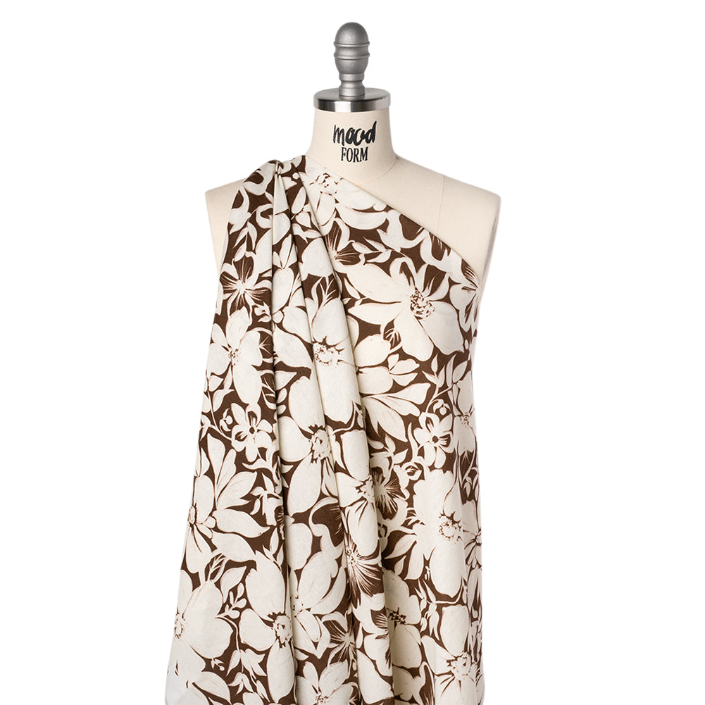 Linen and Rayon Woven - Brown and Ivory Floral - Mood Exclusive Sepia Bloom Print Linen and Rayon Woven - Brown and Ivory Floral - Mood Exclusive Sepia Bloom Print
