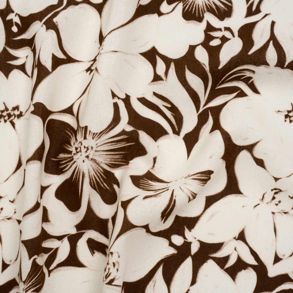 Linen and Rayon Woven - Brown and Ivory Floral - Mood Exclusive Sepia Bloom Print Linen and Rayon Woven - Brown and Ivory Floral - Mood Exclusive Sepia Bloom Print