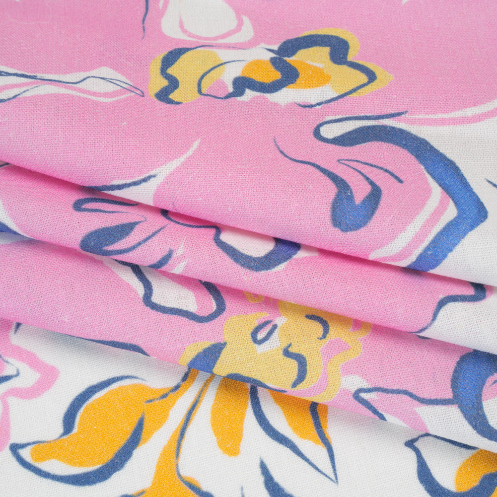 Linen and Rayon Woven - Baby Pink, Light Blue and Creamsicle Ink Brush Flowers - Mood Exclusive Pastel Botanica Print Linen and Rayon Woven - Baby Pink, Light Blue and Creamsicle Ink Brush Flowers - Mood Exclusive Pastel Botanica Print