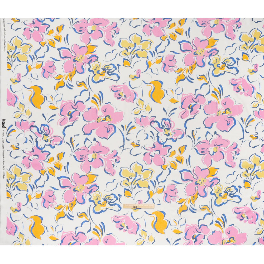 Linen and Rayon Woven - Baby Pink, Light Blue and Creamsicle Ink Brush Flowers - Mood Exclusive Pastel Botanica Print Linen and Rayon Woven - Baby Pink, Light Blue and Creamsicle Ink Brush Flowers - Mood Exclusive Pastel Botanica Print