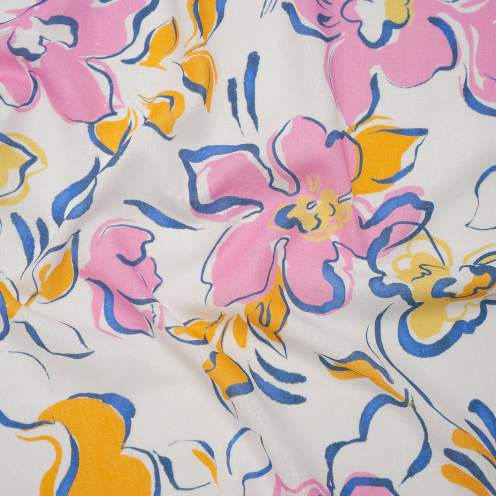 Linen and Rayon Woven - Baby Pink, Light Blue and Creamsicle Ink Brush Flowers - Mood Exclusive Pastel Botanica Print Linen and Rayon Woven - Baby Pink, Light Blue and Creamsicle Ink Brush Flowers - Mood Exclusive Pastel Botanica Print