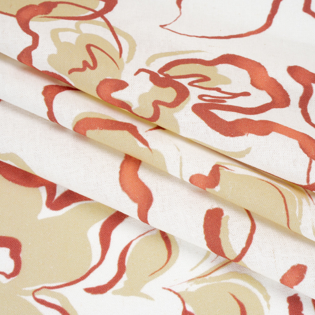 Linen and Rayon Woven - Pale Yellow, Muted Red and Off White Ink Brush Flowers - Mood Exclusive Pastel Botanica Print Folded Linen and Rayon Woven - Pale Yellow, Muted Red and Off White Ink Brush Flowers - Mood Exclusive Pastel Botanica Print Folded