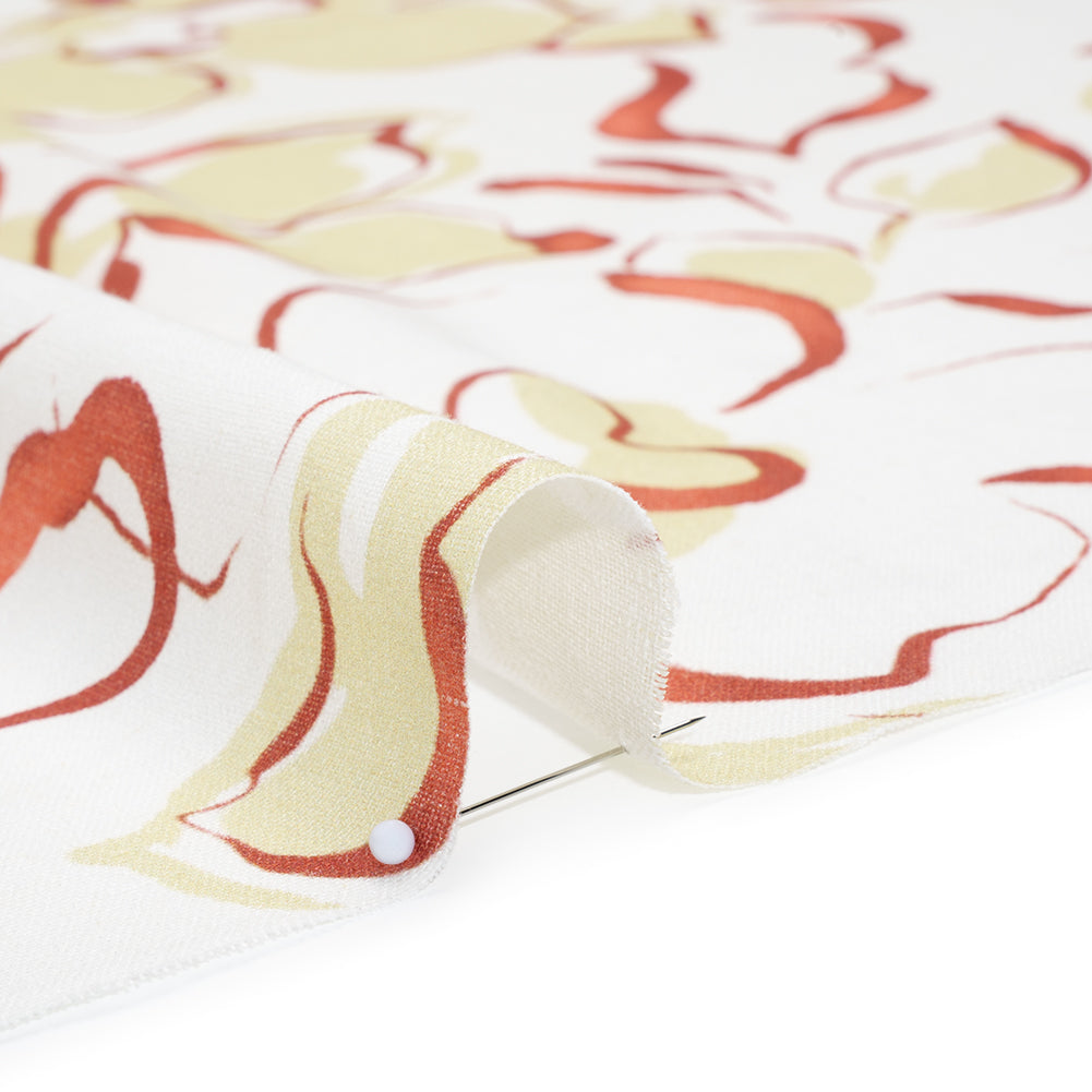 Linen and Rayon Woven - Pale Yellow, Muted Red and Off White Ink Brush Flowers - Mood Exclusive Pastel Botanica Print Detail Linen and Rayon Woven - Pale Yellow, Muted Red and Off White Ink Brush Flowers - Mood Exclusive Pastel Botanica Print Detail