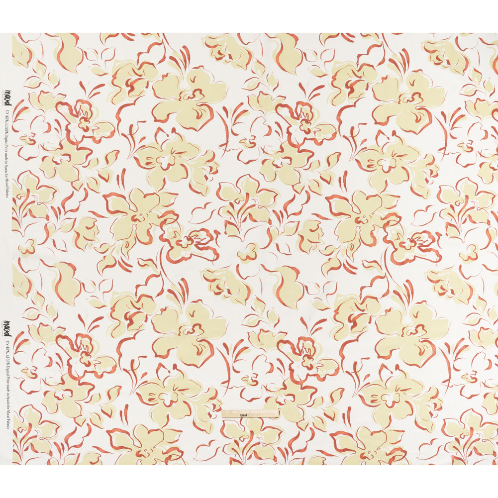 Linen and Rayon Woven - Pale Yellow, Muted Red and Off White Ink Brush Flowers - Mood Exclusive Pastel Botanica Print Full Linen and Rayon Woven - Pale Yellow, Muted Red and Off White Ink Brush Flowers - Mood Exclusive Pastel Botanica Print Full