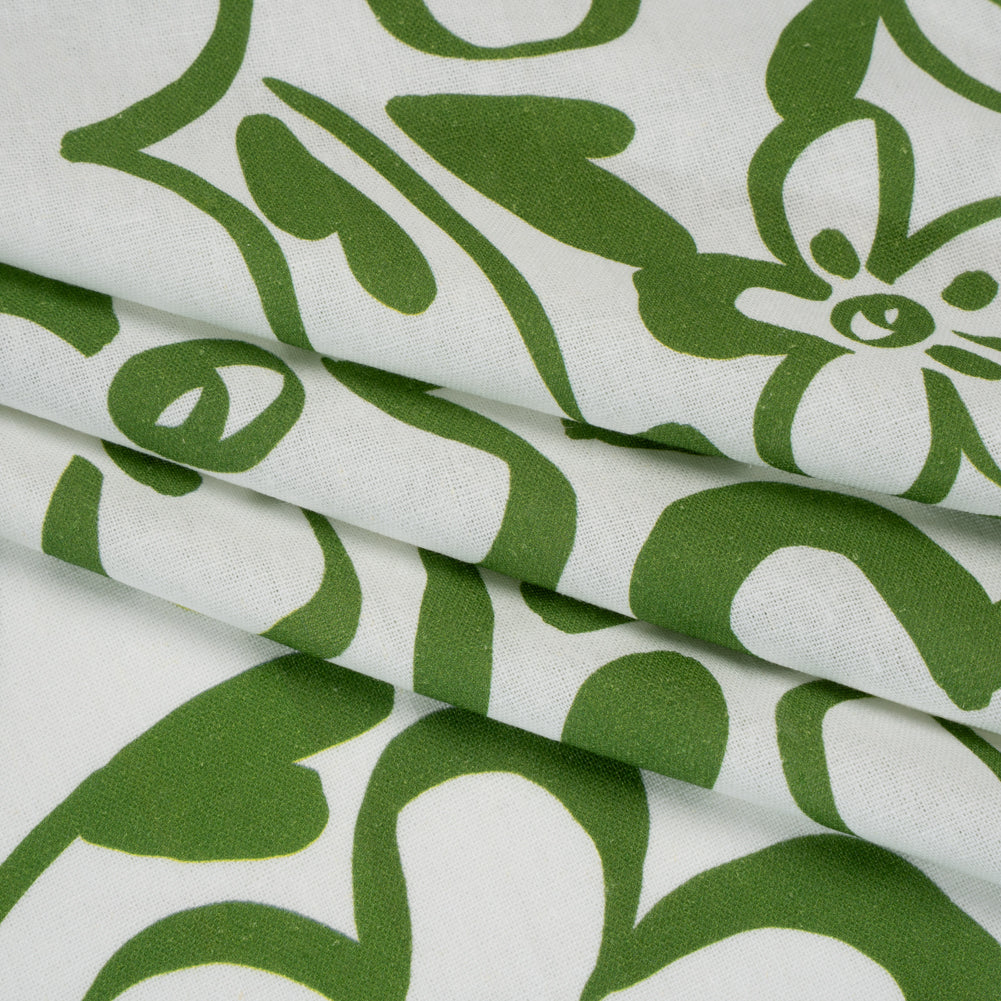 Linen and Rayon Woven - Green and Off White Flower Doodles - Mood Exclusive Sweet Scribbles Print Folded Linen and Rayon Woven - Green and Off White Flower Doodles - Mood Exclusive Sweet Scribbles Print Folded