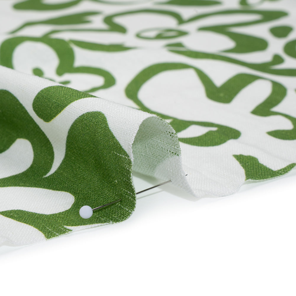 Linen and Rayon Woven - Green and Off White Flower Doodles - Mood Exclusive Sweet Scribbles Print Detail Linen and Rayon Woven - Green and Off White Flower Doodles - Mood Exclusive Sweet Scribbles Print Detail