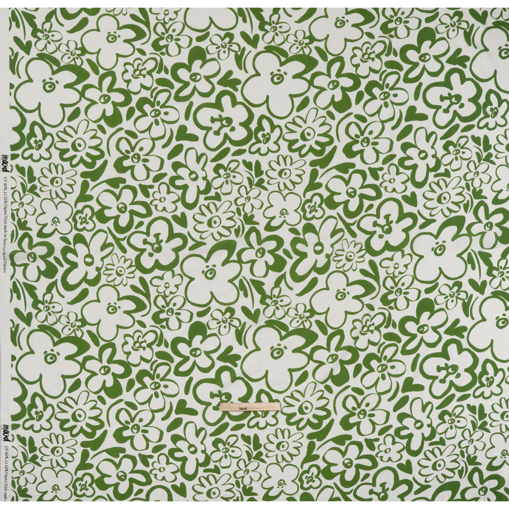 Linen and Rayon Woven - Green and Off White Flower Doodles - Mood Exclusive Sweet Scribbles Print Full Linen and Rayon Woven - Green and Off White Flower Doodles - Mood Exclusive Sweet Scribbles Print Full