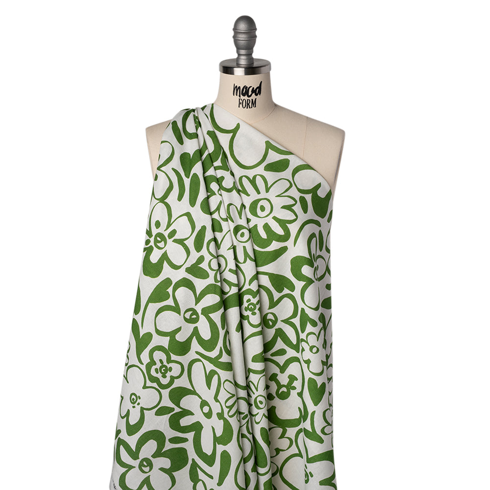Linen and Rayon Woven - Green and Off White Flower Doodles - Mood Exclusive Sweet Scribbles Print Drape Linen and Rayon Woven - Green and Off White Flower Doodles - Mood Exclusive Sweet Scribbles Print Drape