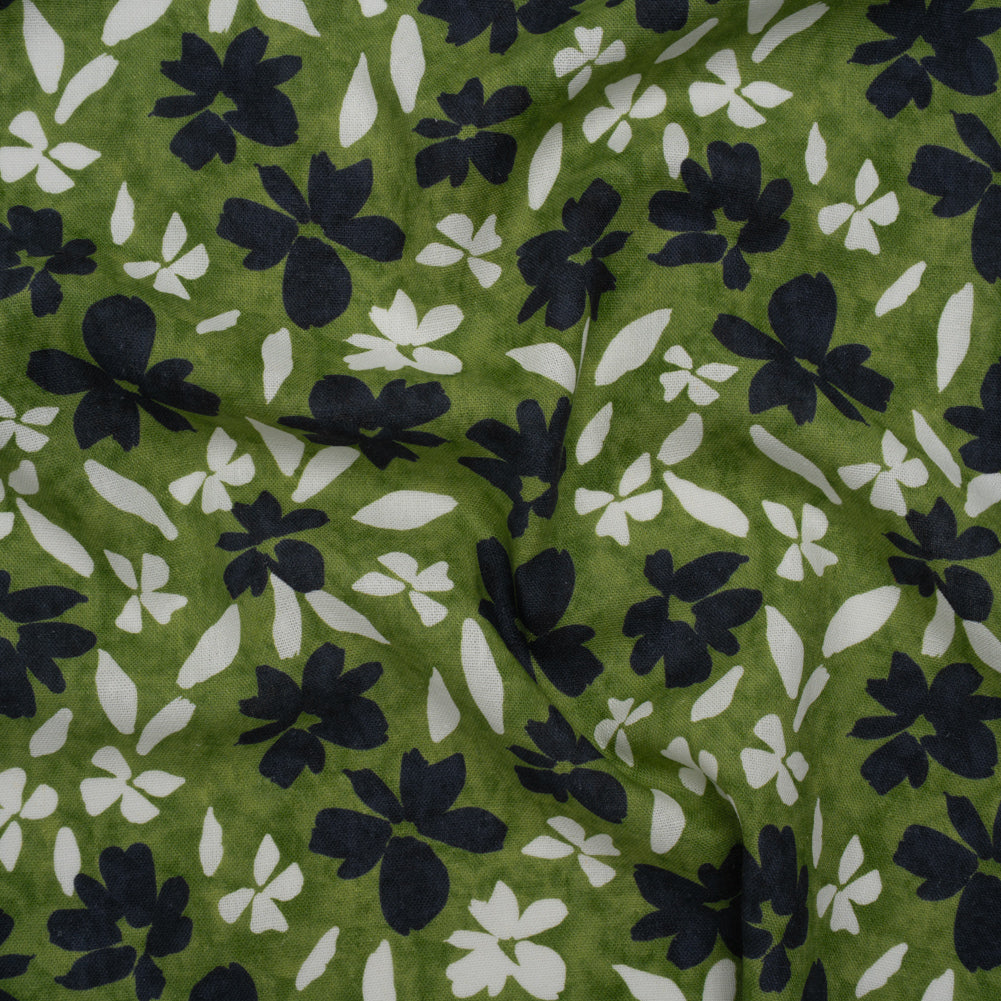 Linen and Rayon Woven - Green, Navy and White Scattered Flowers and Petals - Mood Exclusive Pick-a-Petal Print Linen and Rayon Woven - Green, Navy and White Scattered Flowers and Petals - Mood Exclusive Pick-a-Petal Print