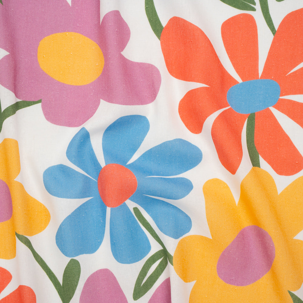 Linen and Rayon Woven - Golden Yellow, Rose Pink and Sky Blue Simple Flowers - Mood Exclusive Simple Stems Print Linen and Rayon Woven - Golden Yellow, Rose Pink and Sky Blue Simple Flowers - Mood Exclusive Simple Stems Print