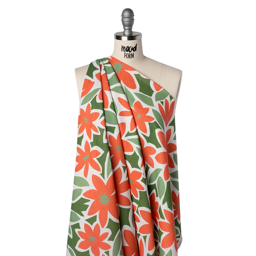 Linen and Rayon Woven - Coral Rose, Sage and Basil Green Flat Flowers - Mood Exclusive Flat Out Florals Print Drape Linen and Rayon Woven - Coral Rose, Sage and Basil Green Flat Flowers - Mood Exclusive Flat Out Florals Print Drape