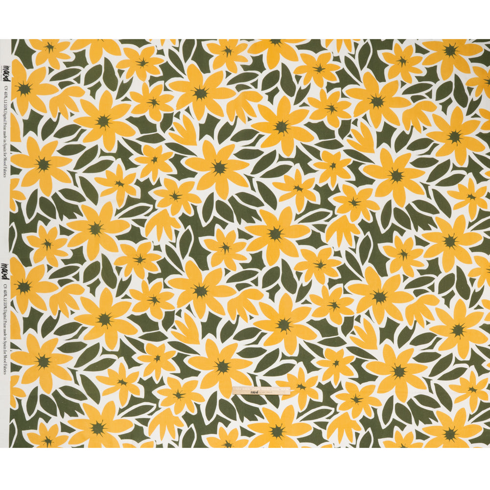 Linen and Rayon Woven - Sunny Yellow, Olive Green and White Flat Flowers - Mood Exclusive Flat Out Florals Print Full Linen and Rayon Woven - Sunny Yellow, Olive Green and White Flat Flowers - Mood Exclusive Flat Out Florals Print Full