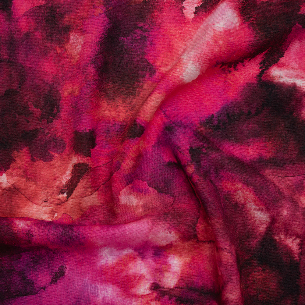 Linen and Rayon Woven - Hot Pink, Purple and Charcoal Abstract Tie Dye - Mood Exclusive Dyed & Delicate Print Linen and Rayon Woven - Hot Pink, Purple and Charcoal Abstract Tie Dye - Mood Exclusive Dyed & Delicate Print