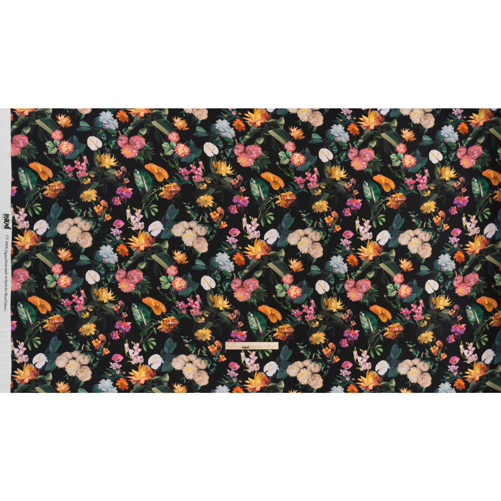 Rayon Challis - Black, Green and Orange Rainforest Flowers - Mood Exclusive Rainforest Reverie Print - Full Rayon Challis - Black, Green and Orange Rainforest Flowers - Mood Exclusive Rainforest Reverie Print - Full