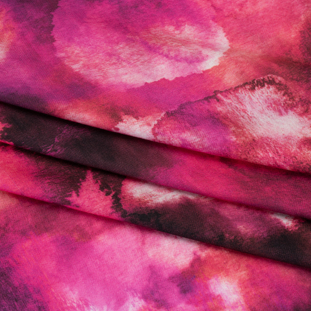 Rayon Challis - Hot Pink, Purple and Charcoal Abstract Tie Dye - Mood Exclusive Pigment Pulse Print Folded Rayon Challis - Hot Pink, Purple and Charcoal Abstract Tie Dye - Mood Exclusive Pigment Pulse Print Folded