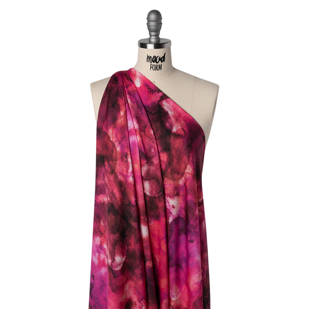 Rayon Challis - Hot Pink, Purple and Charcoal Abstract Tie Dye - Mood Exclusive Pigment Pulse Print Drape Rayon Challis - Hot Pink, Purple and Charcoal Abstract Tie Dye - Mood Exclusive Pigment Pulse Print Drape