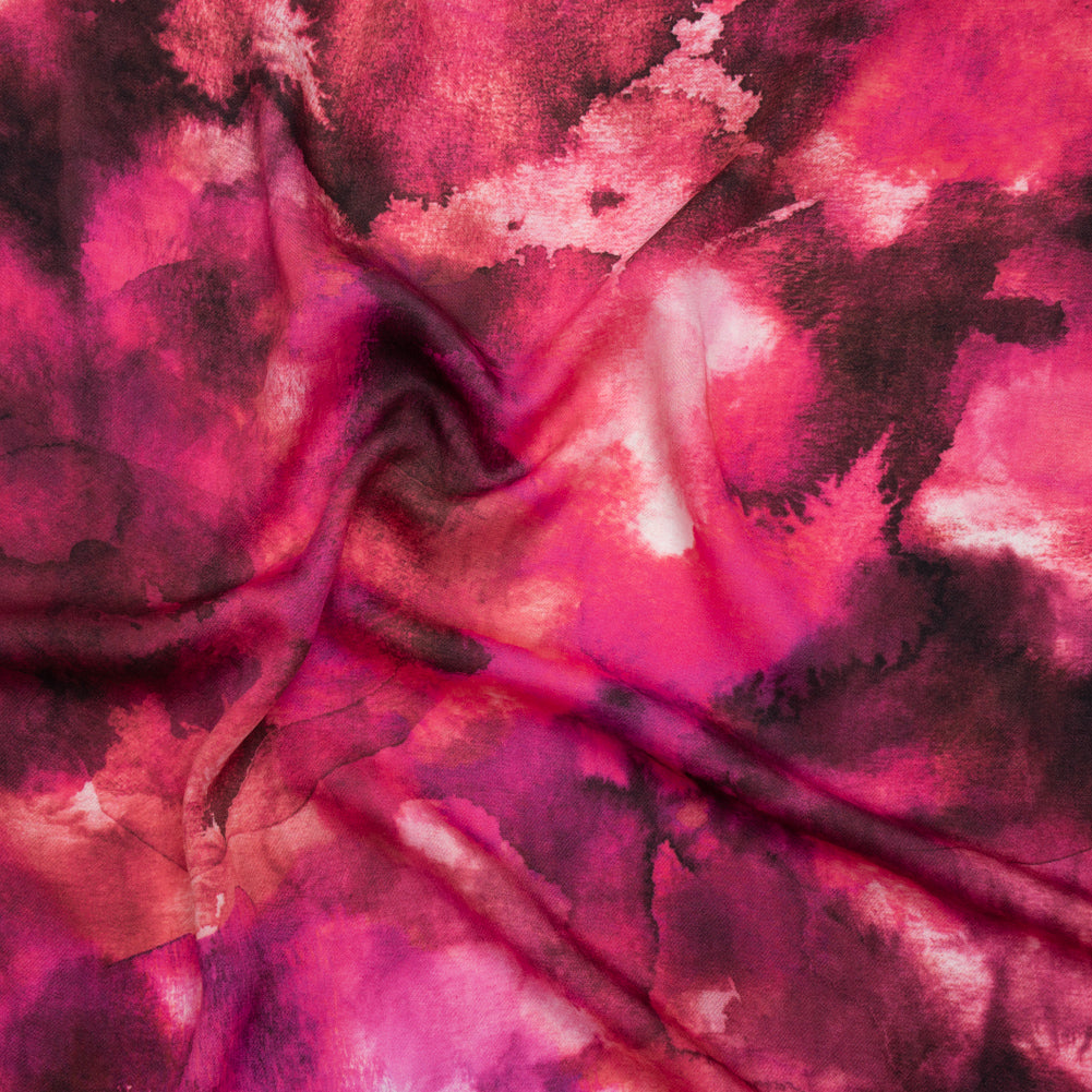 Rayon Challis - Hot Pink, Purple and Charcoal Abstract Tie Dye - Mood Exclusive Pigment Pulse Print Rayon Challis - Hot Pink, Purple and Charcoal Abstract Tie Dye - Mood Exclusive Pigment Pulse Print
