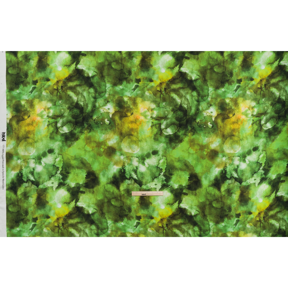 Rayon Challis - Lime Green, Sunny Orange and Olive Abstract Tie Dye - Mood Exclusive Pigment Pulse Print - Full Rayon Challis - Lime Green, Sunny Orange and Olive Abstract Tie Dye - Mood Exclusive Pigment Pulse Print - Full