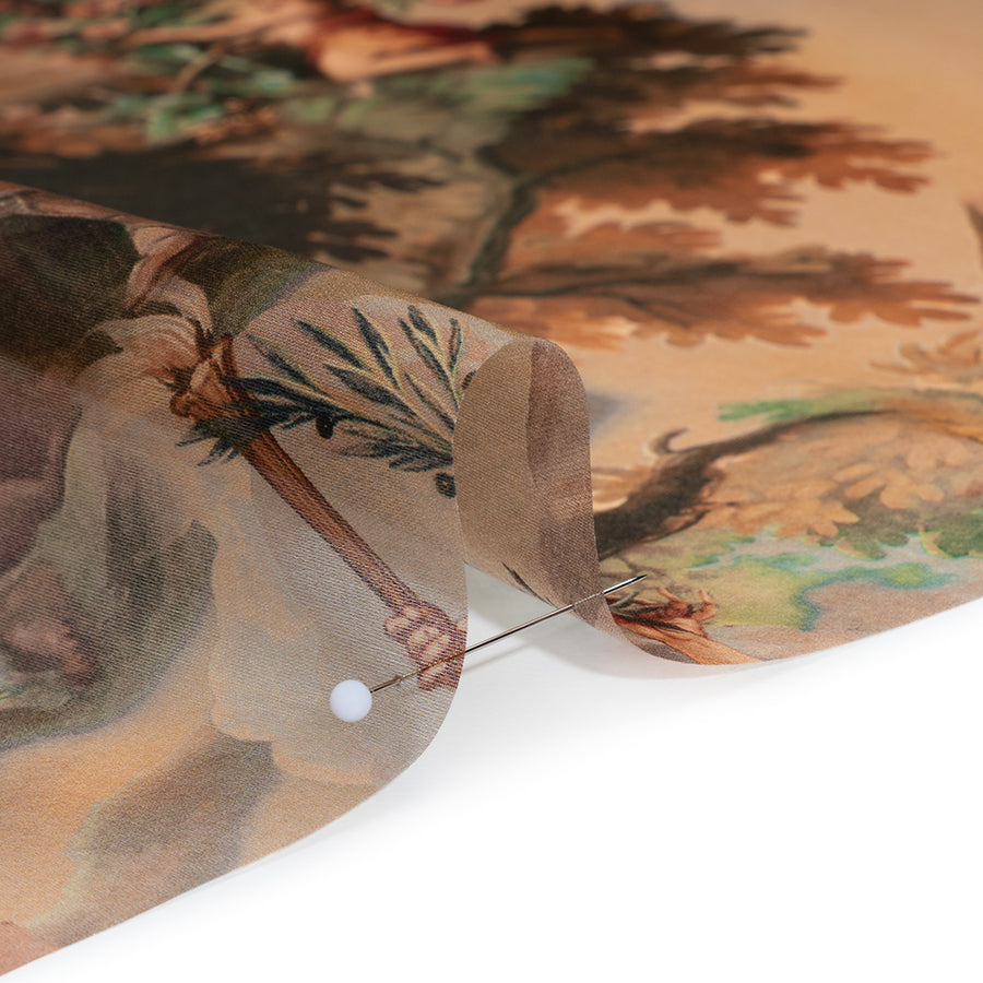 Silk Organza Print Made in Italy - Brown, Beige and Green Classical Scenes - Deadstock Silk Organza Print Made in Italy - Brown, Beige and Green Classical Scenes - Deadstock