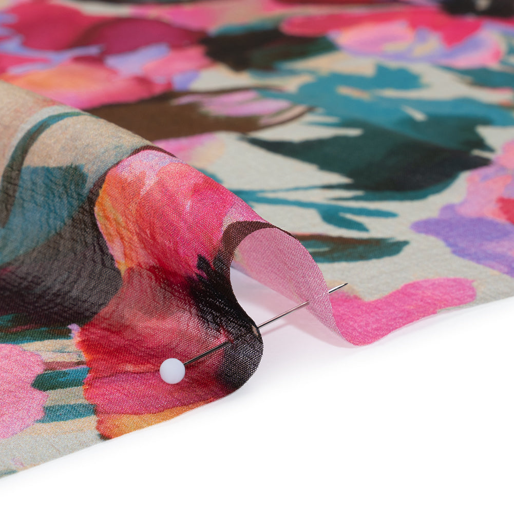 Silk Chiffon Print Made in Italy - Teal, Fuchsia and Peach Watercolor Blooms - Deadstock Silk Chiffon Print Made in Italy - Teal, Fuchsia and Peach Watercolor Blooms - Deadstock