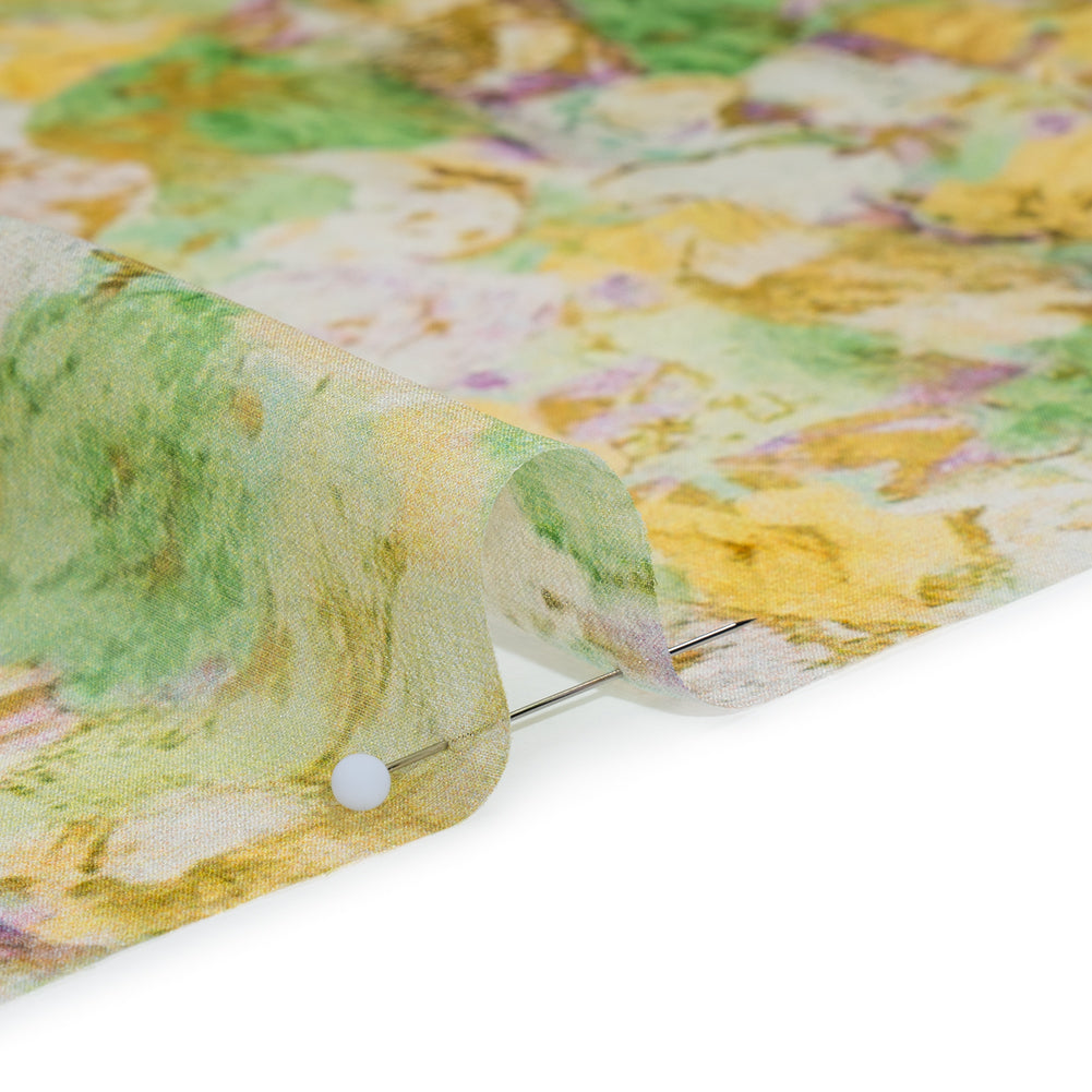 Silk Chiffon Print Made in Italy - Yellow, Green and Lilac Painterly Floral - Deadstock Full Silk Chiffon Print Made in Italy - Yellow, Green and Lilac Painterly Floral - Deadstock Full