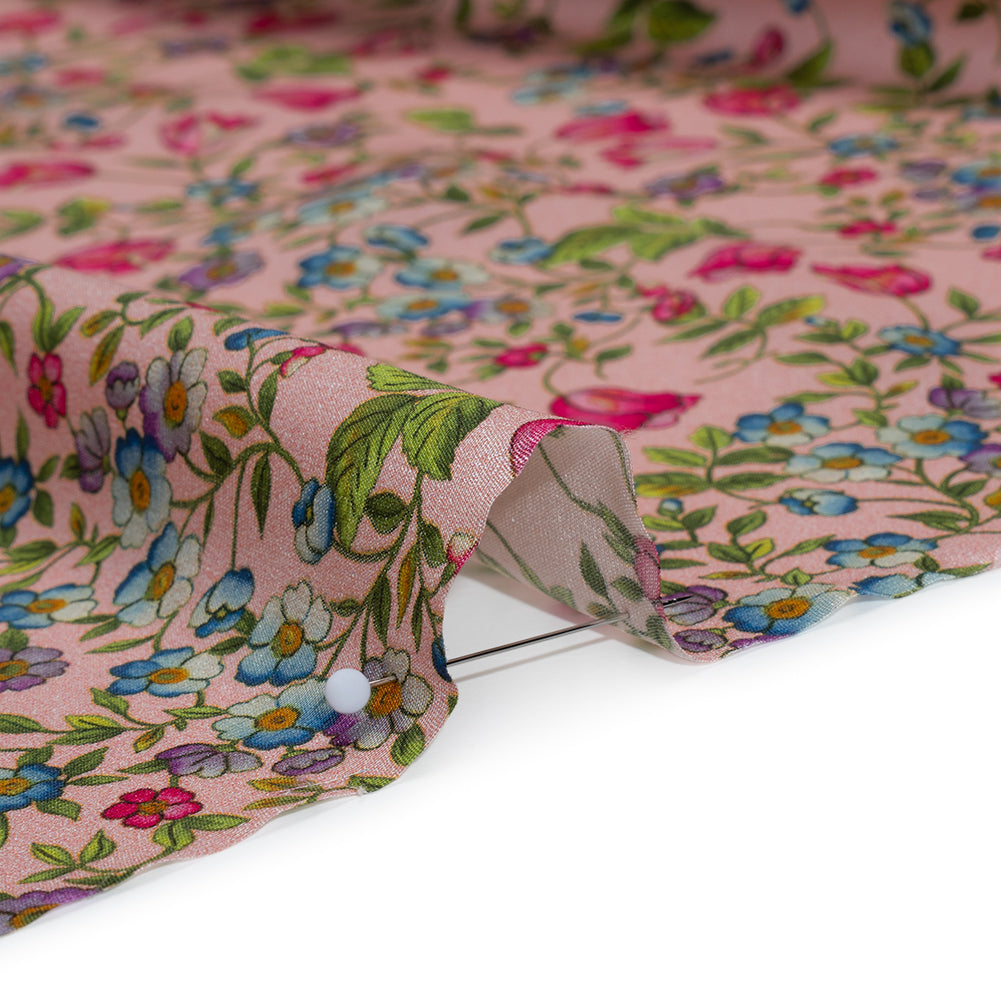 Silk Crepe de Chine Print Made in Italy - Pink, Sky Blue and Green Little Flowers - Deadstock - Full - Image 4 of 5 Silk Crepe de Chine Print Made in Italy - Pink, Sky Blue and Green Little Flowers - Deadstock - Full - Image 4 of 5