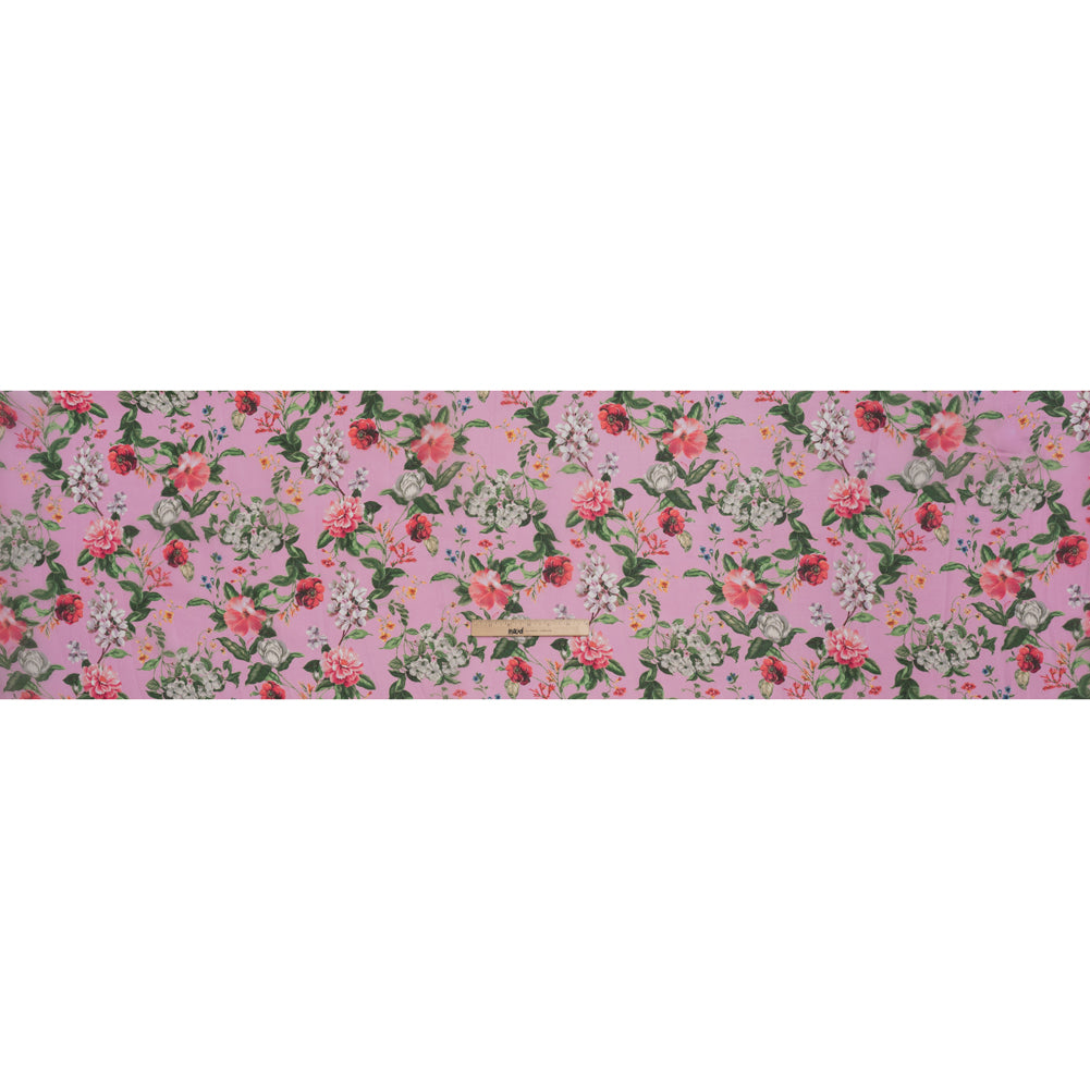 Silk Gazar Print Made in Italy - Pink, Green and White Enchanted Florals - Deadstock Silk Gazar Print Made in Italy - Pink, Green and White Enchanted Florals - Deadstock