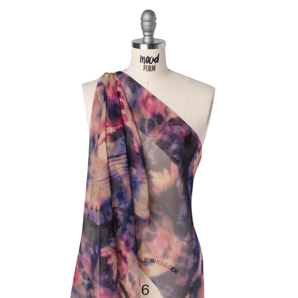 Silk Voile Print Made in Italy - Pink, Purple and Indigo Abstract - Deadstock Folded Silk Voile Print Made in Italy - Pink, Purple and Indigo Abstract - Deadstock Folded