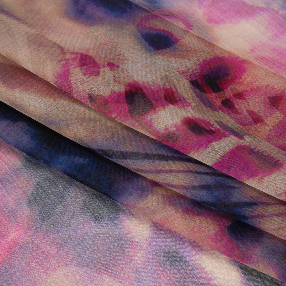 Silk Voile Print Made in Italy - Pink, Purple and Indigo Abstract - Deadstock Detail Silk Voile Print Made in Italy - Pink, Purple and Indigo Abstract - Deadstock Detail