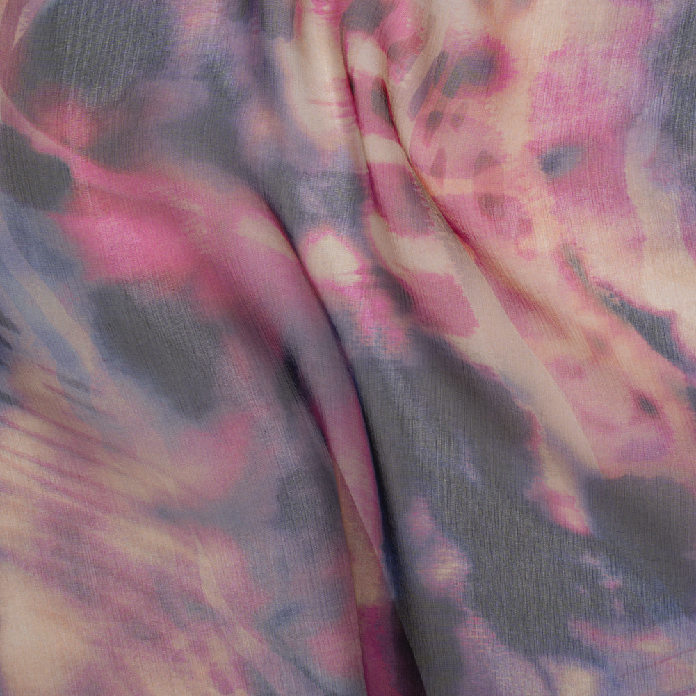 Silk Voile Print Made in Italy - Pink, Purple and Indigo Abstract - Deadstock Drape Silk Voile Print Made in Italy - Pink, Purple and Indigo Abstract - Deadstock Drape