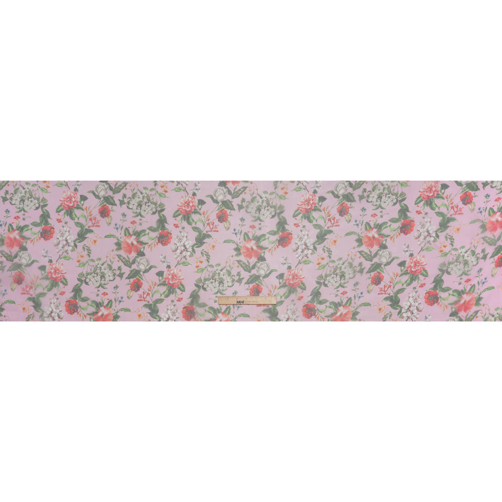 Silk Organza Print Made in Italy - Bubblegum Pink, Rose and Green Floral - Deadstock Silk Organza Print Made in Italy - Bubblegum Pink, Rose and Green Floral - Deadstock