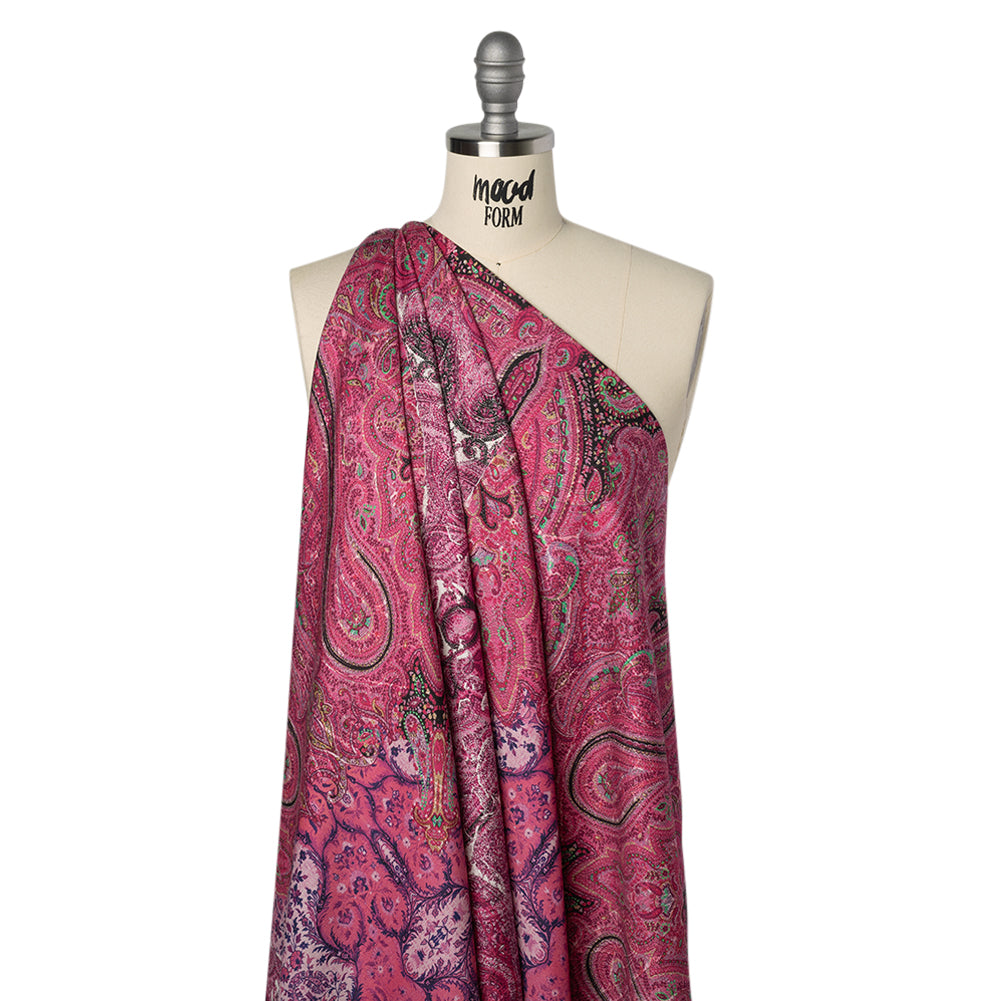 Silk Twill Panel Made in Italy - Fuchsia, Purple and Pink Paisley, Floral and Stripes - Deadstock - Drape Silk Twill Panel Made in Italy - Fuchsia, Purple and Pink Paisley, Floral and Stripes - Deadstock - Drape