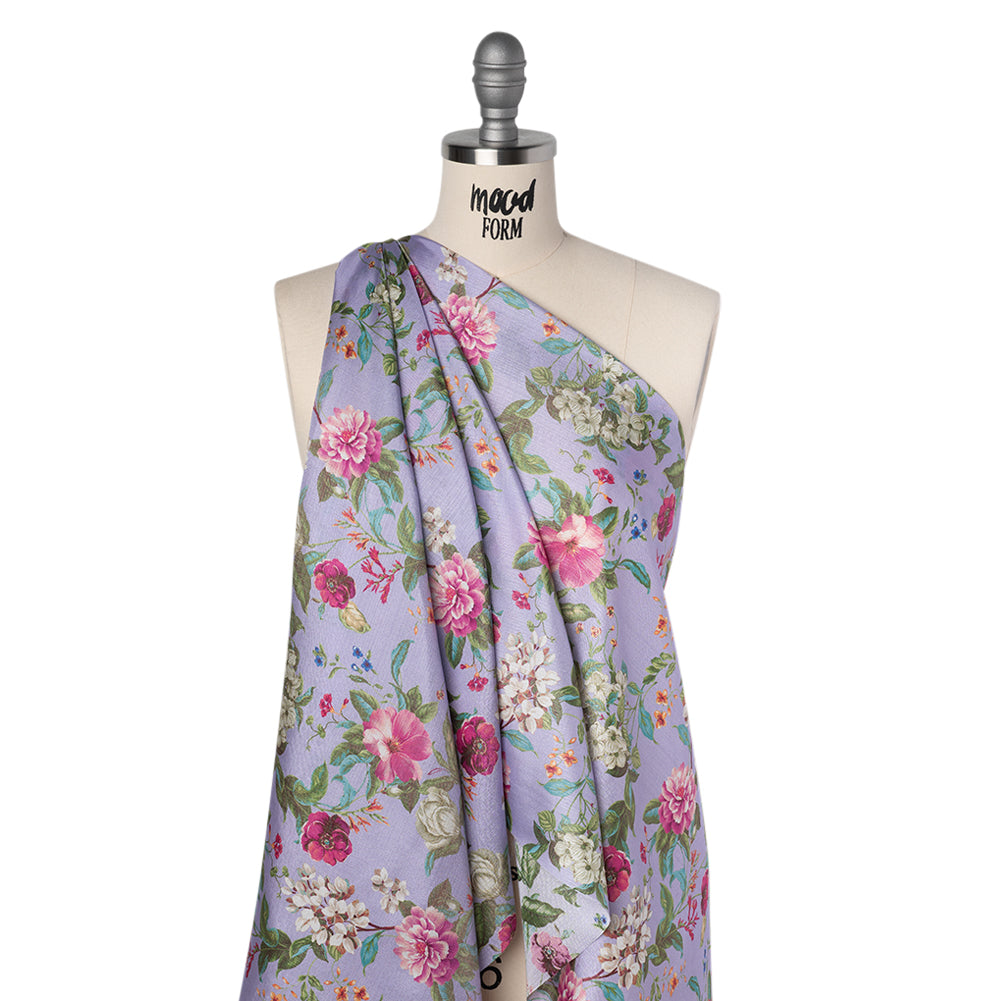 Textured Silk Woven Print Made in Italy - Lavender, Pink and Green Floral - Deadstock - Folded Textured Silk Woven Print Made in Italy - Lavender, Pink and Green Floral - Deadstock - Folded