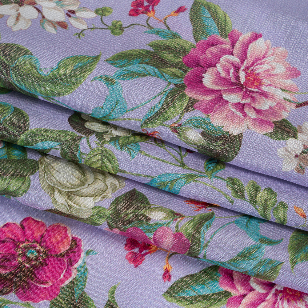 Textured Silk Woven Print Made in Italy - Lavender, Pink and Green Floral - Deadstock - Detail Textured Silk Woven Print Made in Italy - Lavender, Pink and Green Floral - Deadstock - Detail