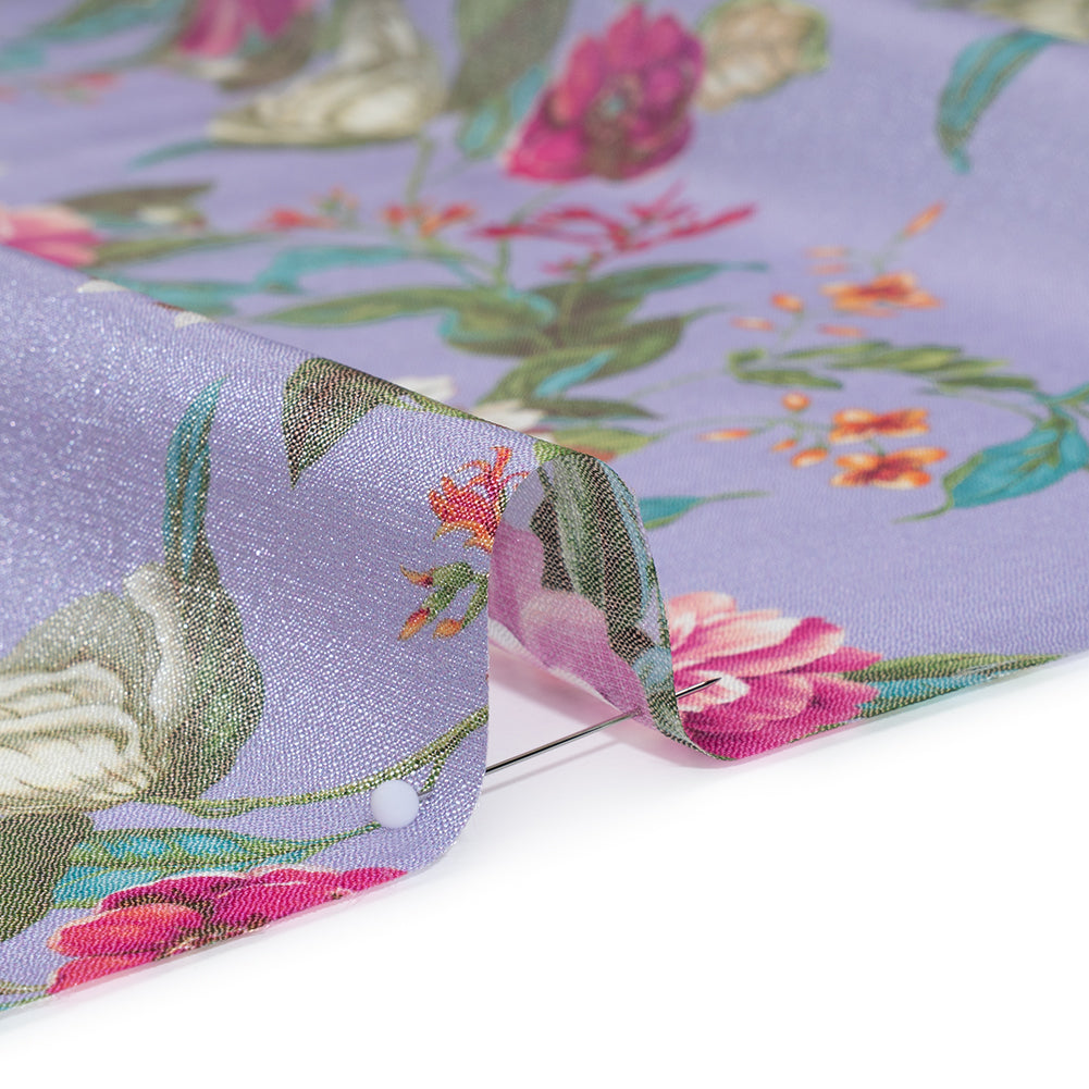 Textured Silk Woven Print Made in Italy - Lavender, Pink and Green Floral - Deadstock - Full Textured Silk Woven Print Made in Italy - Lavender, Pink and Green Floral - Deadstock - Full