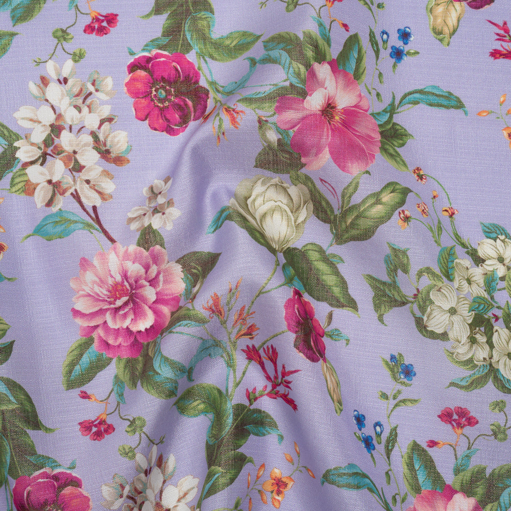 Textured Silk Woven Print Made in Italy - Lavender, Pink and Green Floral - Deadstock - Drape Textured Silk Woven Print Made in Italy - Lavender, Pink and Green Floral - Deadstock - Drape