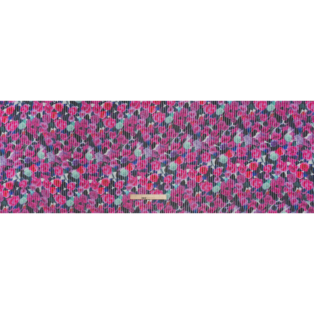Satin Stripe Silk Dobby Print Made in Italy - Fuchsia, Blue and Dark Teal Painterly Flower Field - Deadstock - Full - Image 5 of 5 Satin Stripe Silk Dobby Print Made in Italy - Fuchsia, Blue and Dark Teal Painterly Flower Field - Deadstock - Full - Image 5 of 5