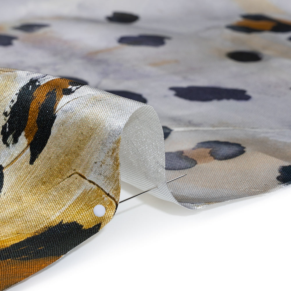 Silk Twill Print Made in Italy - Yellow Ochre, Brown and Black Painted Animal Spots - Deadstock Full Silk Twill Print Made in Italy - Yellow Ochre, Brown and Black Painted Animal Spots - Deadstock Full
