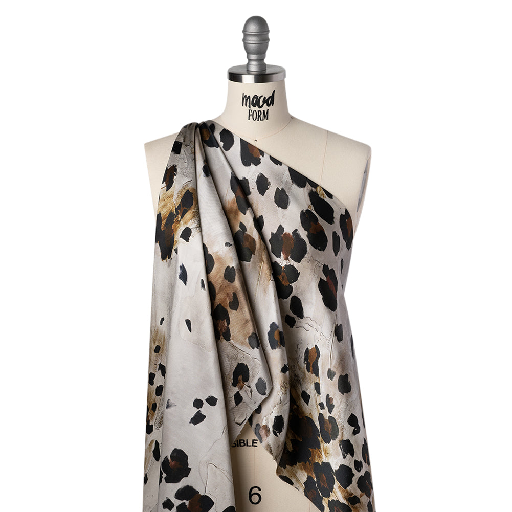 Silk Twill Print Made in Italy - Brown, Beige and Gray Painted Animal Spots - Deadstock Folded Silk Twill Print Made in Italy - Brown, Beige and Gray Painted Animal Spots - Deadstock Folded