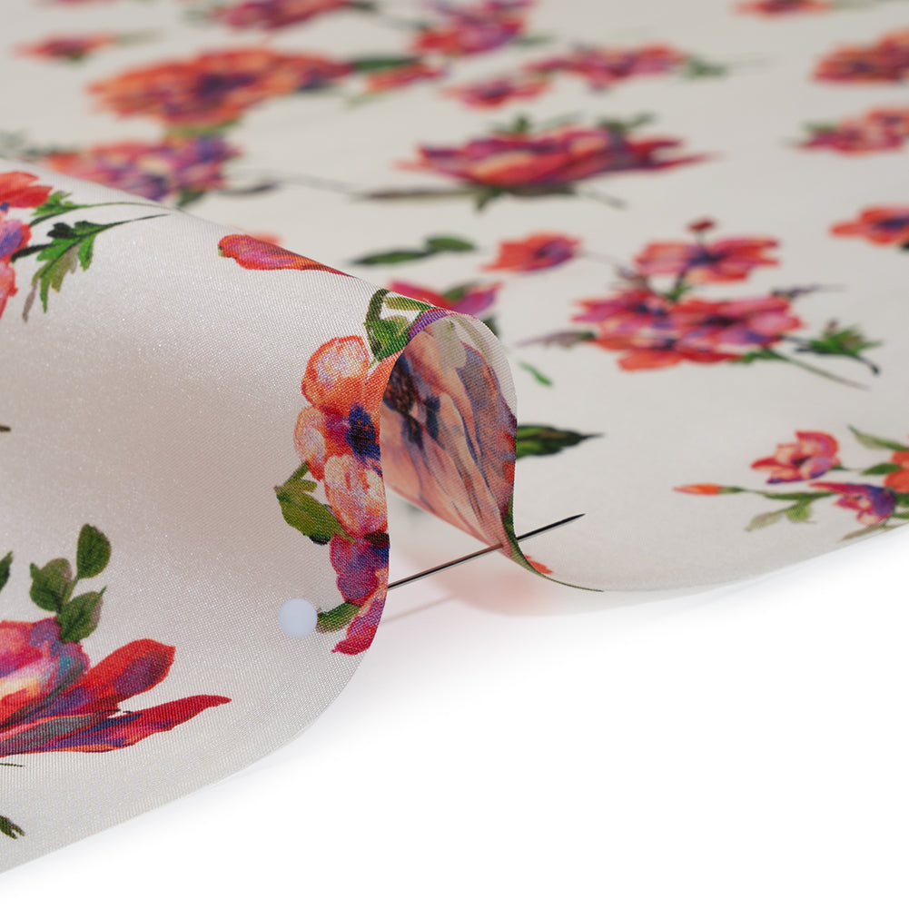 China Silk/Silk Habotai Print Made in Italy - Pink, Ultramarine and Ivory Scattered Flowers - Deadstock China Silk/Silk Habotai Print Made in Italy - Pink, Ultramarine and Ivory Scattered Flowers - Deadstock