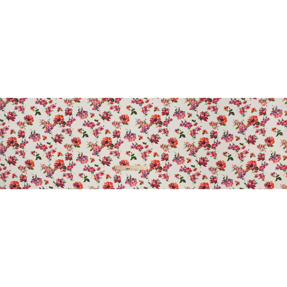 China Silk/Silk Habotai Print Made in Italy - Pink, Ultramarine and Ivory Scattered Flowers - Deadstock China Silk/Silk Habotai Print Made in Italy - Pink, Ultramarine and Ivory Scattered Flowers - Deadstock